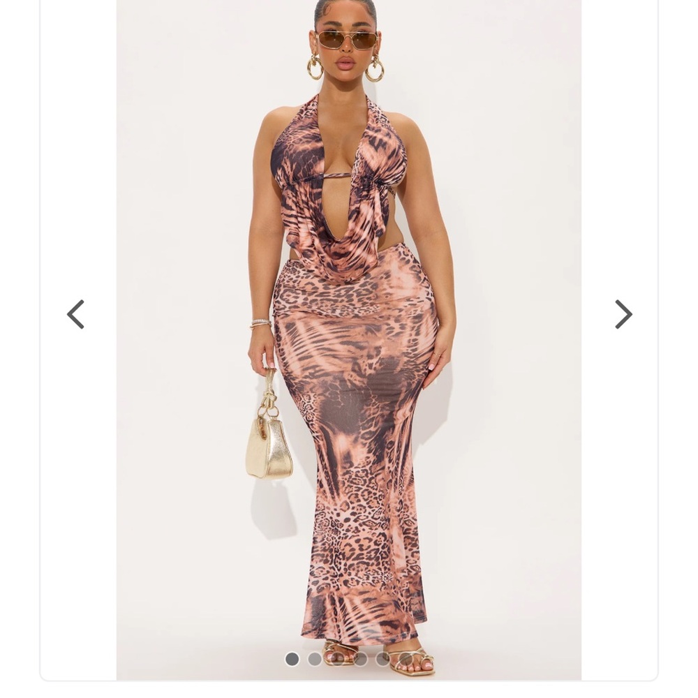 Safari Vixen Animal Print Maxi Skirt Set - Brown/combo